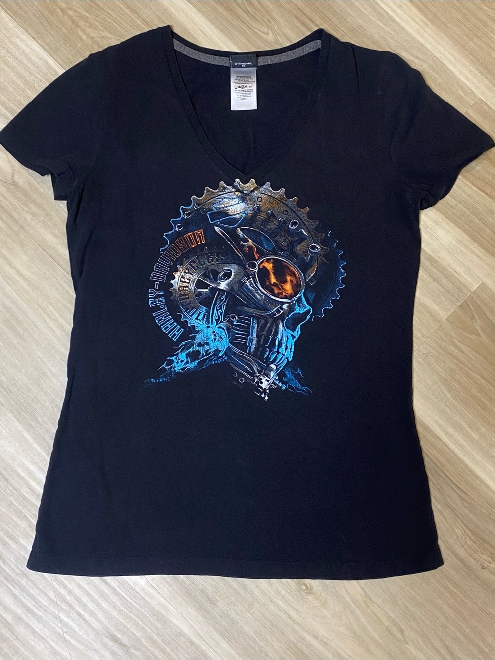 Harley-Davidson Womens Shirt Large Black Steampunk Skull Top Ocean State RI